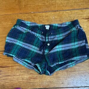 J. Crew Green and Blue Plaid Women's Flannel Sleep Shorts